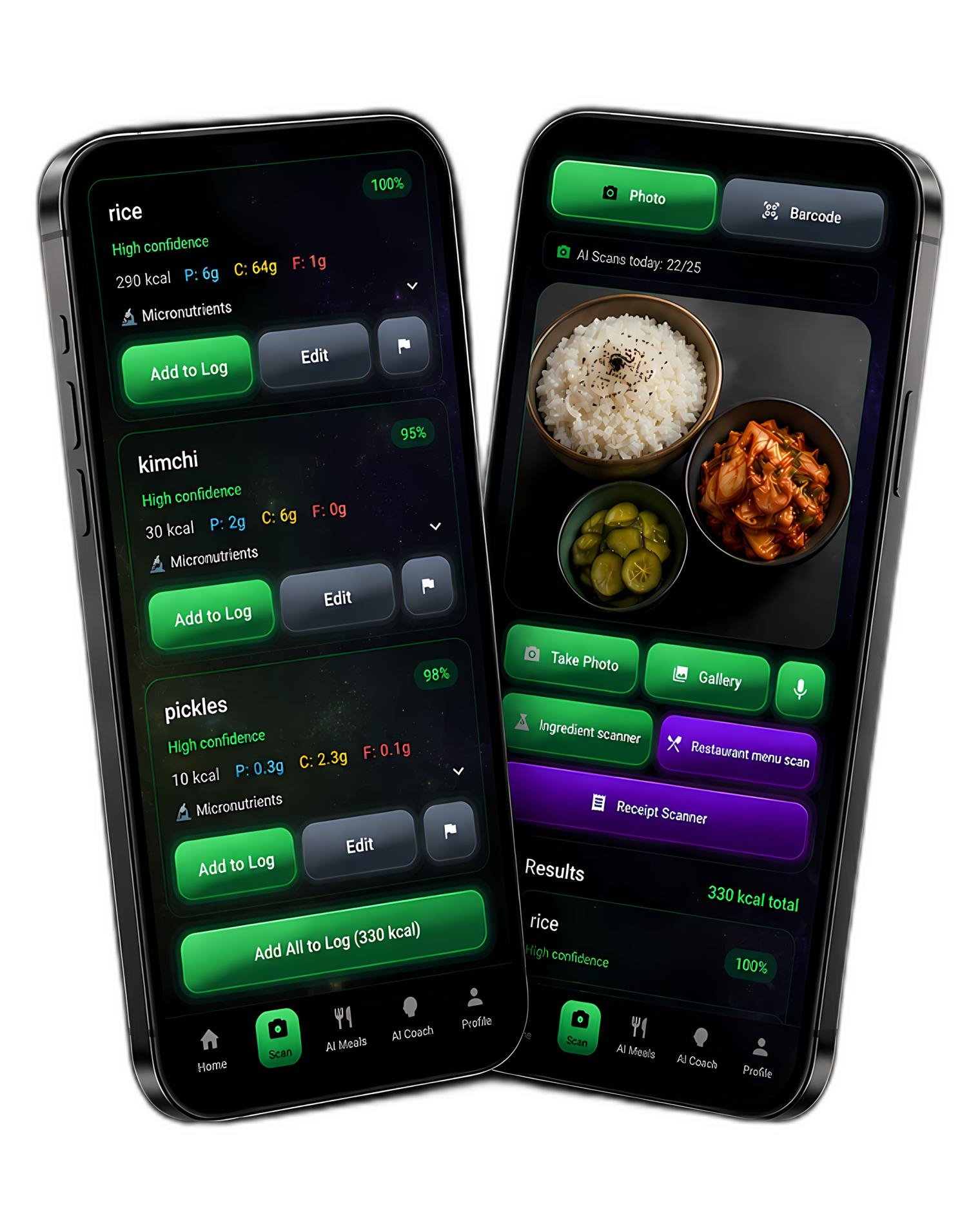 FitHamAI multi-mode scanner: photo, barcode, restaurant menu and store receipt